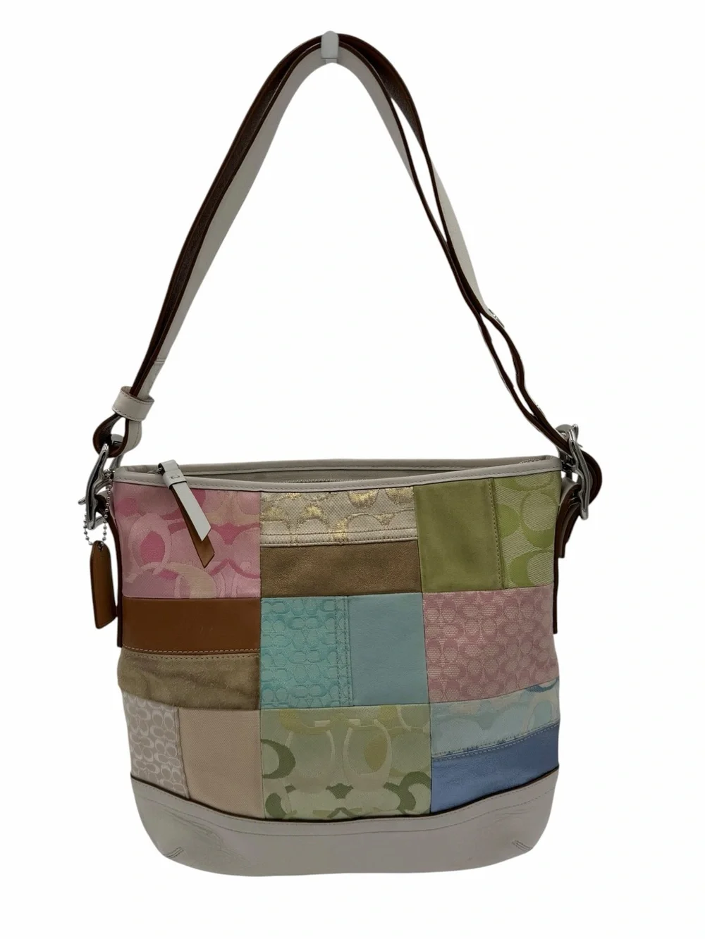 Coach Pastel Patchwork Hobo Shoulder Bag White Leather Y2K Rare F10877
